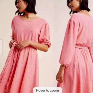 NWT Anthropologie Textured Terry Cloth Tie Waist (Belted) Coral Dress